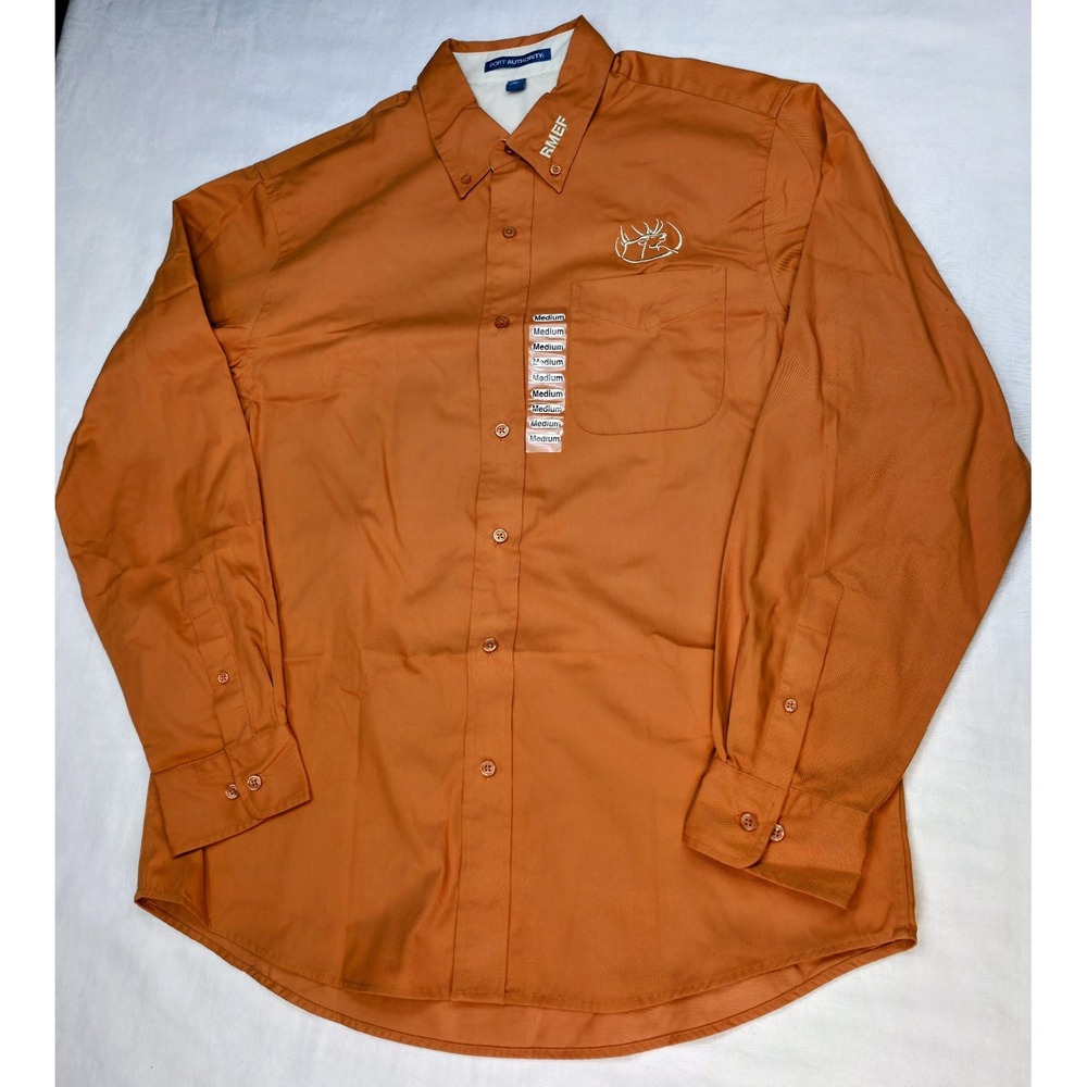 Rocky Mountain Elk Foundation Men M Orange RMEF Long Sleeve Shirt Button - Picture 2 of 8
